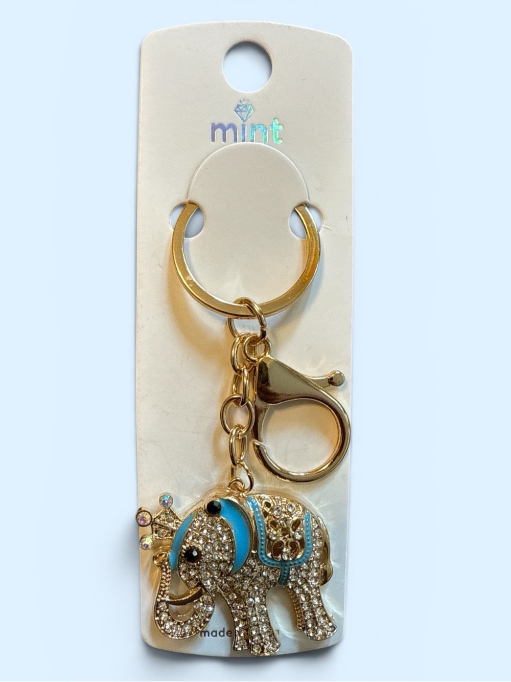 Gold Elephant Keychain with Turquoise Accents
